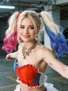 Harley Quinn Blue Dual Ponytail Wig, 24 Inches, Heat-Resistant Synthetic Fiber, No Glue, Cosplay, Role Play, Events, Graduation Party