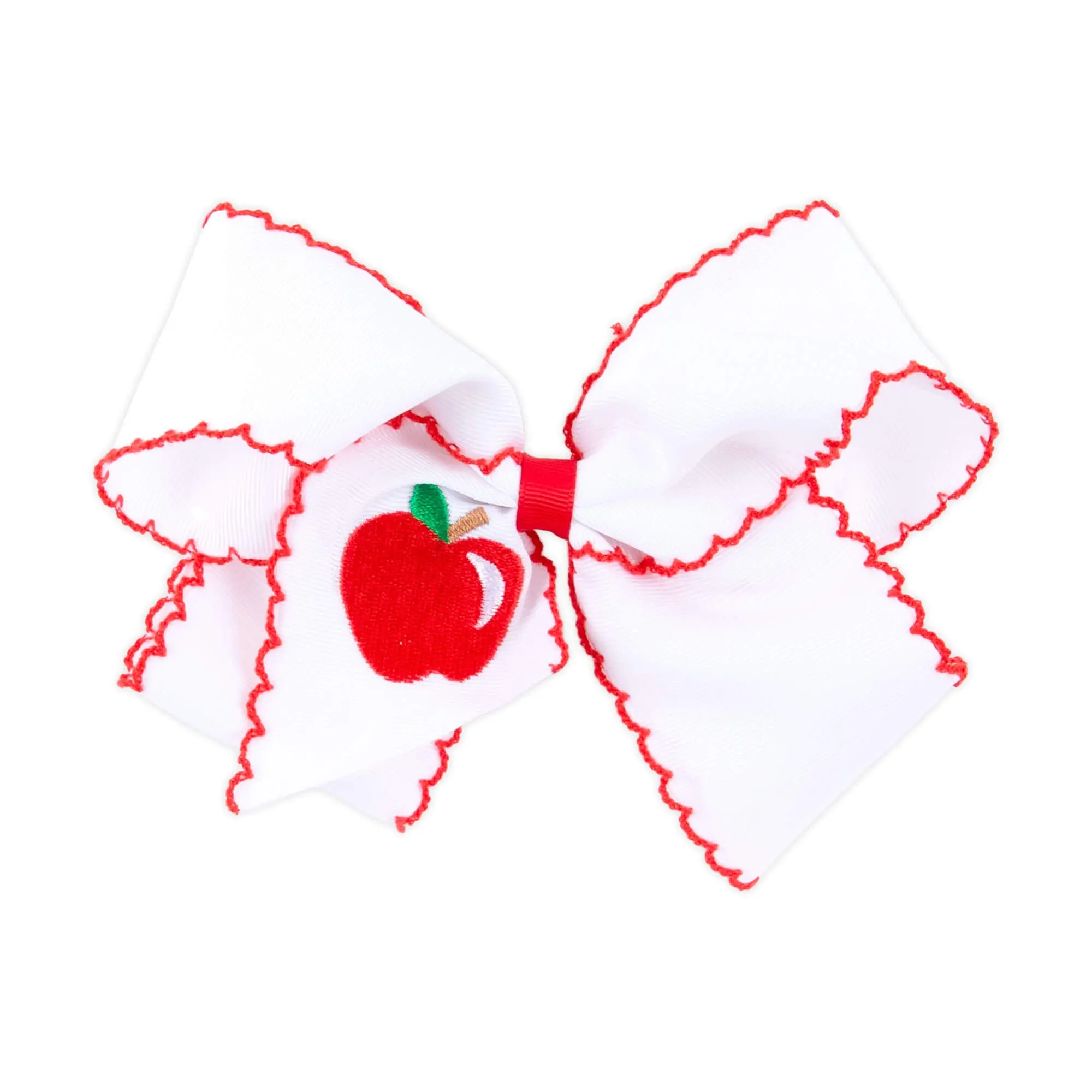 Apple Embroidered Moonstitch Hair Bow - Girls Back to School Hair Accessory