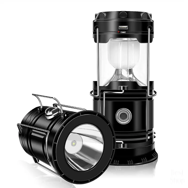 4-Pack Collapsible Camping Lanterns and Adjustable Flashlight, Solar & USB Rechargeable Waterproof LED Torches for Survival, Adjustable Waterproof Flashlight