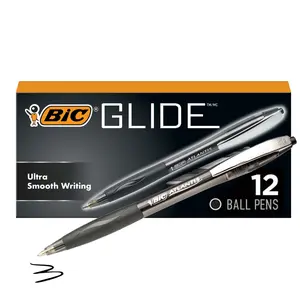BIC Glide Black Retractable Ballpoint Pens, Medium Point (1.0mm), 12-Count Pack, Ultra Smooth Writing Black Pens BIC Glide Black Retractable Ballpoint Pens, Medium Point (1.0mm), 12-Count Pack, Ultra Smooth Writing Black Pens