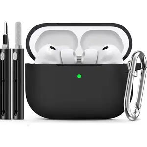 for AirPods Pro 3 Case (2025),Soft Silicone Protective Cover Compatible with Apple AirPods Pro 3rd Generation Case with Cleaning Kit for Women Men,Air pods Pro Accessories with Keychain,Black