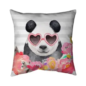 Begin Home Decor 5541-1616-CH1-1 16 x 16 in. Panda with Heart Glasses Pillow - White Bedroom Decor