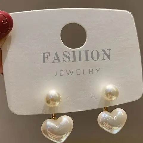 Faux Pearl Heart Design Dangle Earrings, High Quality Earrings, Heart Shaped Earrings, Elegant Jewelry for Women, Trendy Jewelry Gift for Party and Daily Life, Minimalist Aesthetic Jewelry Gift, Dainty Fashion Jewelry, Casual Trendy Jewelry