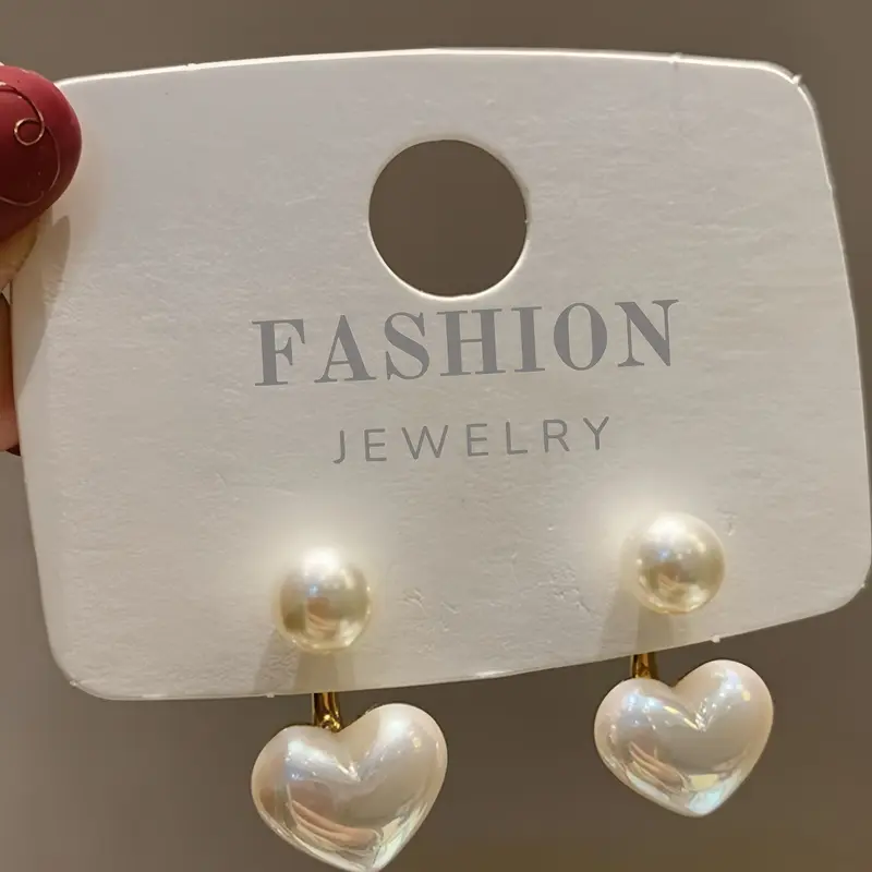Faux Pearl Heart Design Dangle Earrings, High Quality Earrings, Heart Shaped Earrings, Elegant Jewelry for Women, Trendy Jewelry Gift for Party and Daily Life, Minimalist Aesthetic Jewelry Gift, Dainty Fashion Jewelry, Casual Trendy Jewelry