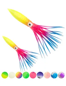 BLUEWING 10pcs Trolling Squid Skirts Fishing Saltwater with Float Inside 9in Squid Lures Fishing Saltwater Octopus Skirt for Tuna, Mahi, Marlin, Big Game Fish