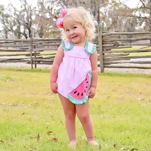 Sweet Watermelon Applique Pink Gingham Bubble - Girls Summer Outfit