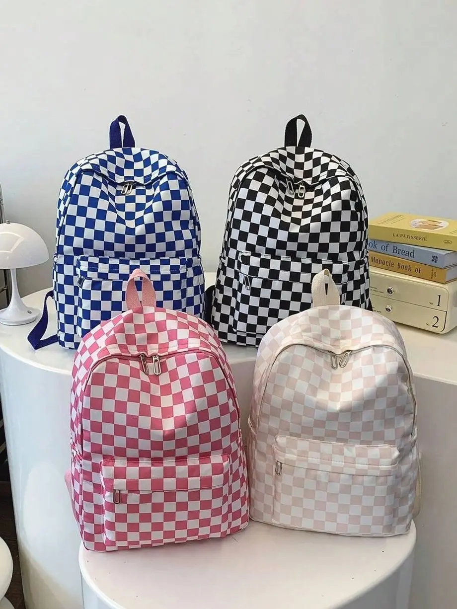 Large Capacity Plaid School Backpack, Lightweight Laptop Bag For Students And Travel