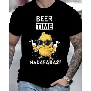 Beer Time Graphic T-Shirt, Funny Drinking Tee Gift, Casual Oversized Cotton Shirt, Party Humor Design, Trendy Outfit Style, Trendy Womenswear, Menswear, Full Color 🍺✨
