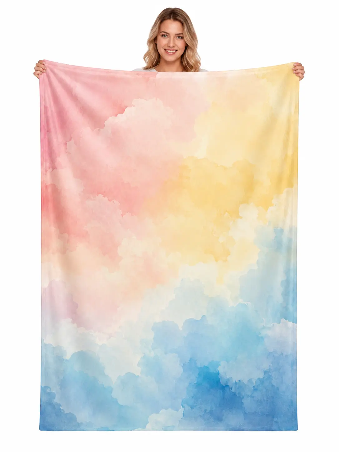 Gradient Watercolor Cloud Flannel Throw Blanket, Ultra Soft Plush Cozy Lightweight Warm Blanket, Perfect for Nap on Sofa Couch Bedroom Office, Multi-Purpose Blanket for Home Travel Outdoor, Ideal Holiday Gift