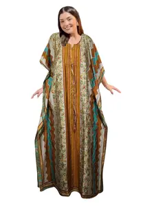 Orange Recycled Silk Caftan Maxi Dress – Boho Beach & Travel Kaftan XL