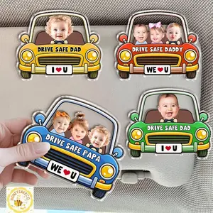 Personalized Kids Photo Car Visor Clip, Drive Safe Daddy Visor Clip, Custom Baby Face Gift For Dad