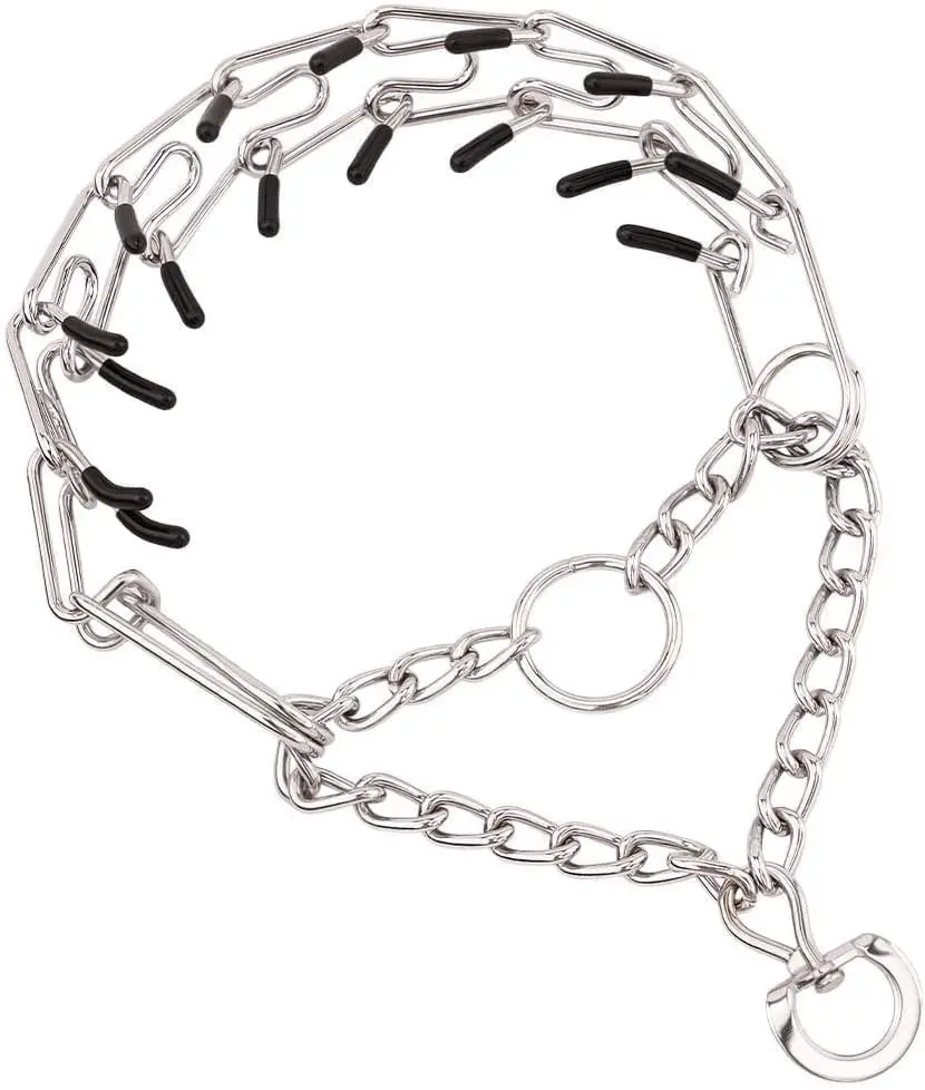 No Pull Dog Collar,Prong Collars for Dogs,Dog Pinch Training Chain Collar with Comfort Rubber Tips for Training Guidance Small Medium Large Dogs (S)