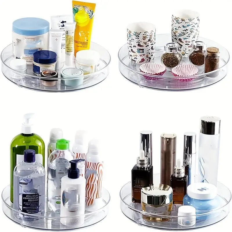 9.25" Clear Non-skid Lazy Susan Organizer, Turntable Rack for Kitchen Cabinet, Summer Pantry Storage Organization, Fridge, Bathroom Closet, Makeup Org