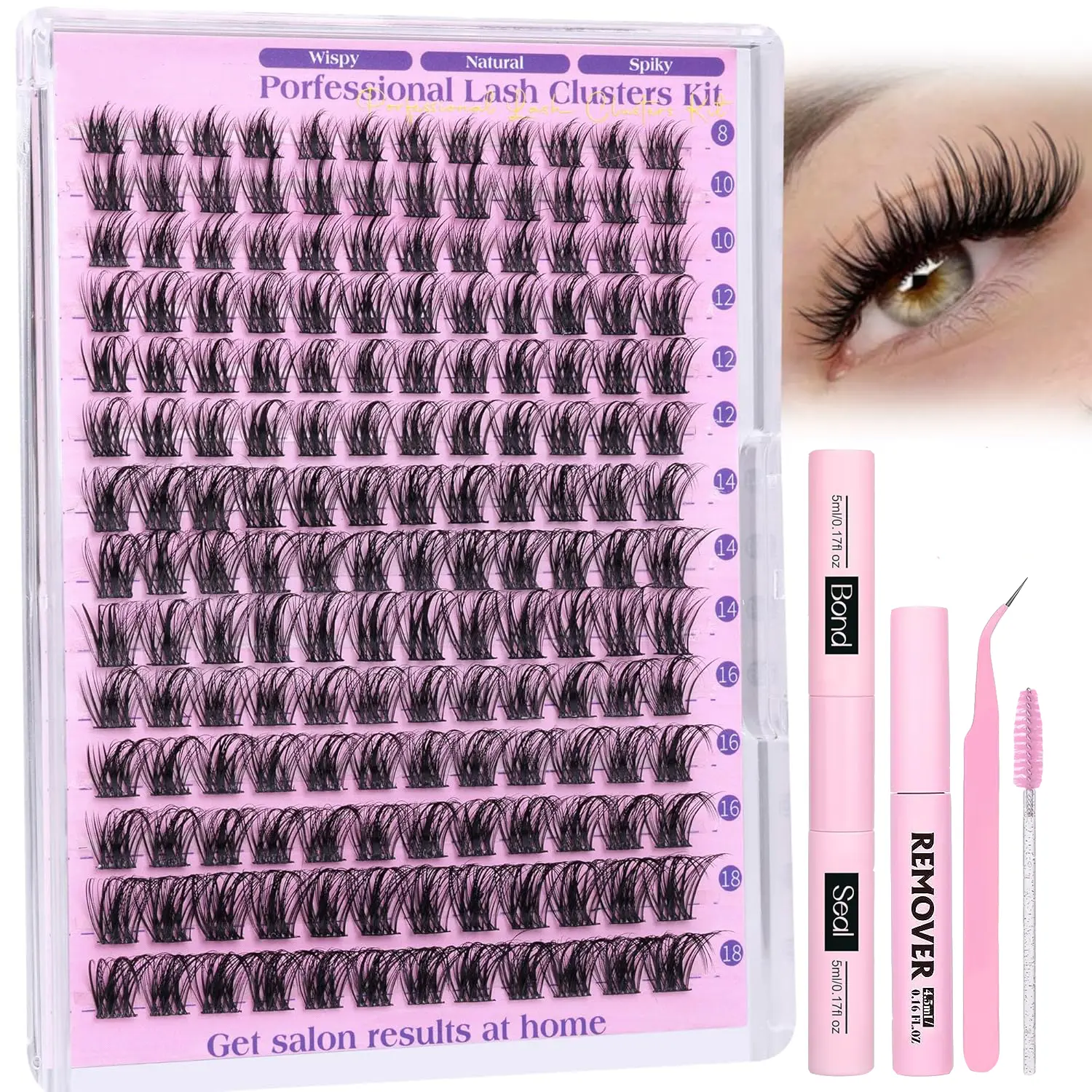 Natural Flowing Lash Clusters, 160pcs/set Anime Style Lash Extensions, C-Curl 5–18 mm DIY Eyelash Extension Set, Wispy Lashes Kit, Individual Eyelashes Kit, False Eyelashes Extensions, DIY Personal Lashes