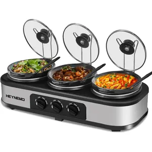 Triple Slow Cooker, 3×1.5 QT Buffet Servers and Warmers, 3 Pots Buffet Slow Cooker Adjustable Temp Lid Rests Stainless Steel Manual Silver for Parties Holidays Families Stamo