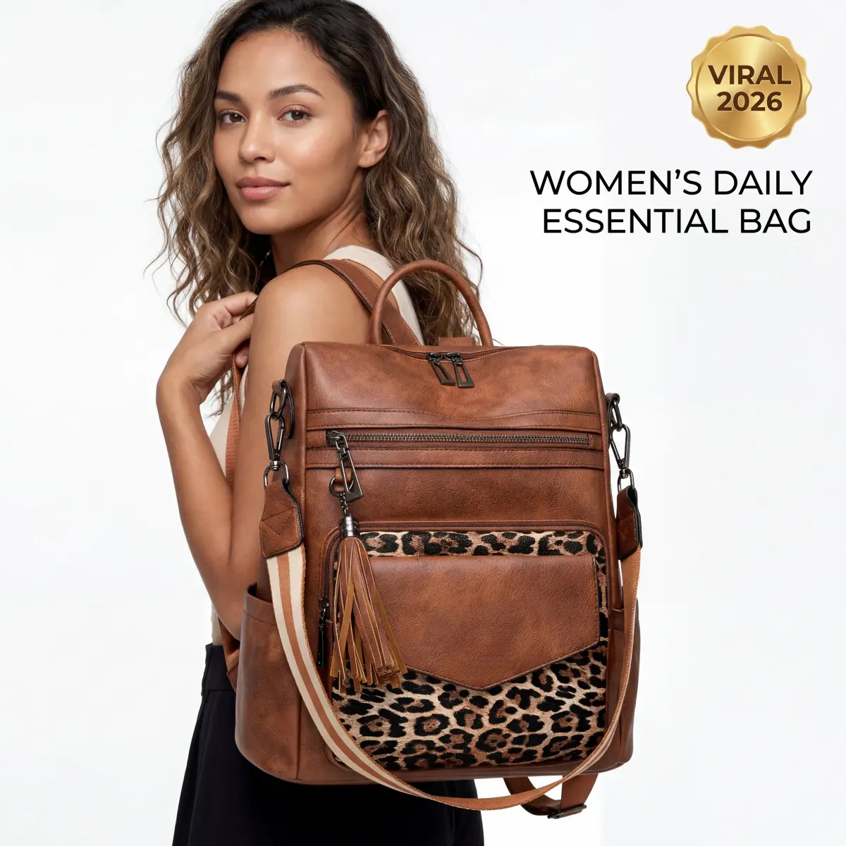 【QUAWUJIE】Large Capacity Backpack Purse Fashion Tassel Travel Essentials Waterproof Bag for Women Ladies