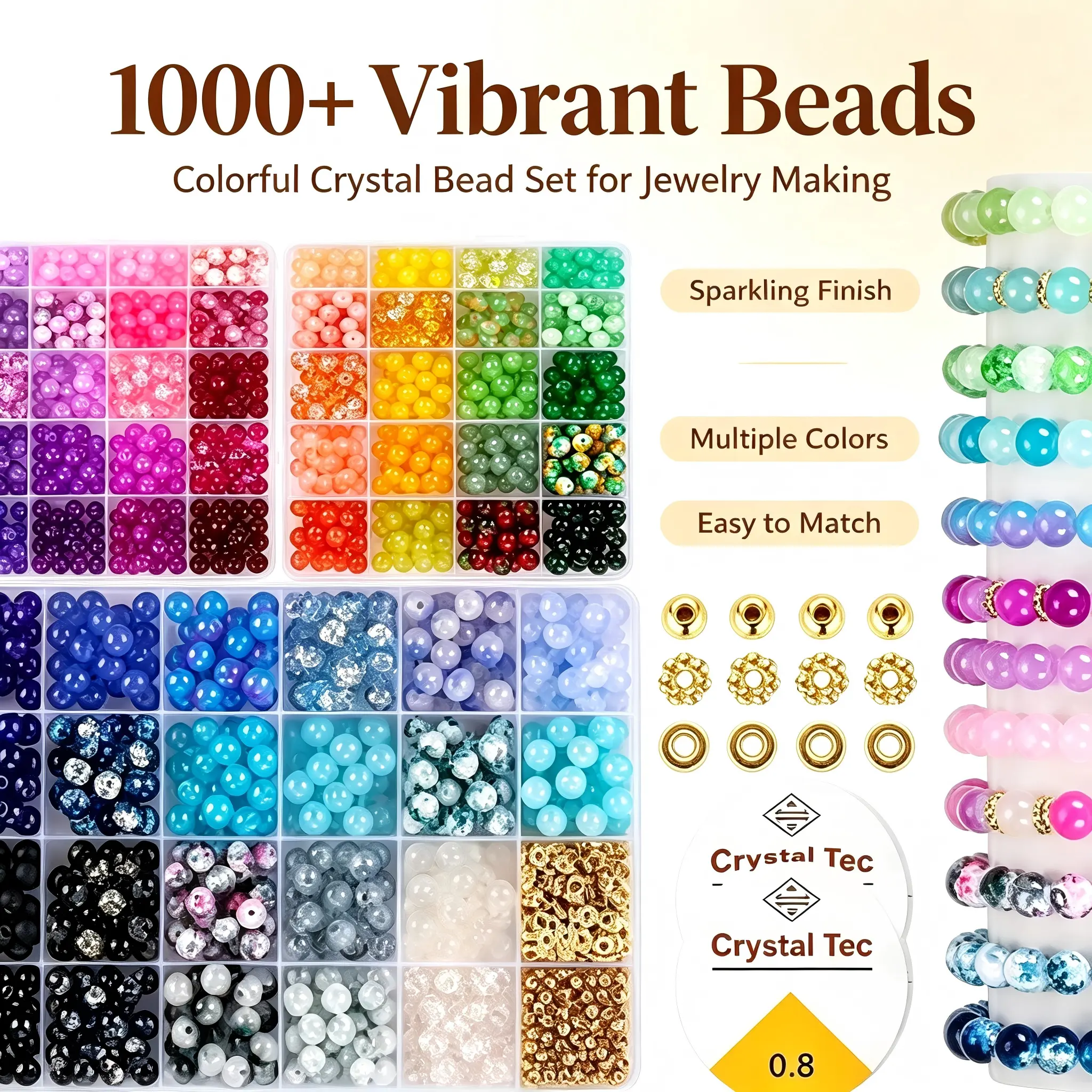 DIY Bracelet Making Kit for Indoor Recreation - Assorted Colorful Round Beads, 0.8mm Elastic String, Spacer Charms for Jewelry Crafting