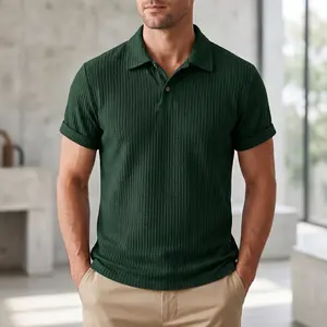 Men's Solid Jacquard Knit Polo Shirt - Casual Short Sleeve Regular Fit Button Down Summer Top (S-2XL)