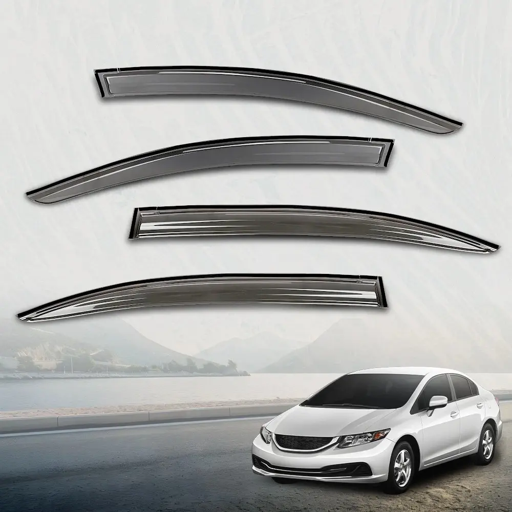 Automotive In-Channel Side Window Visors & Rain Guards for 2012-2015 Honda Civic Sedan, Car Accessories with Sun Protection, Impact-Modified Material Build & Scratch-Free Finish, Adhesive Tape