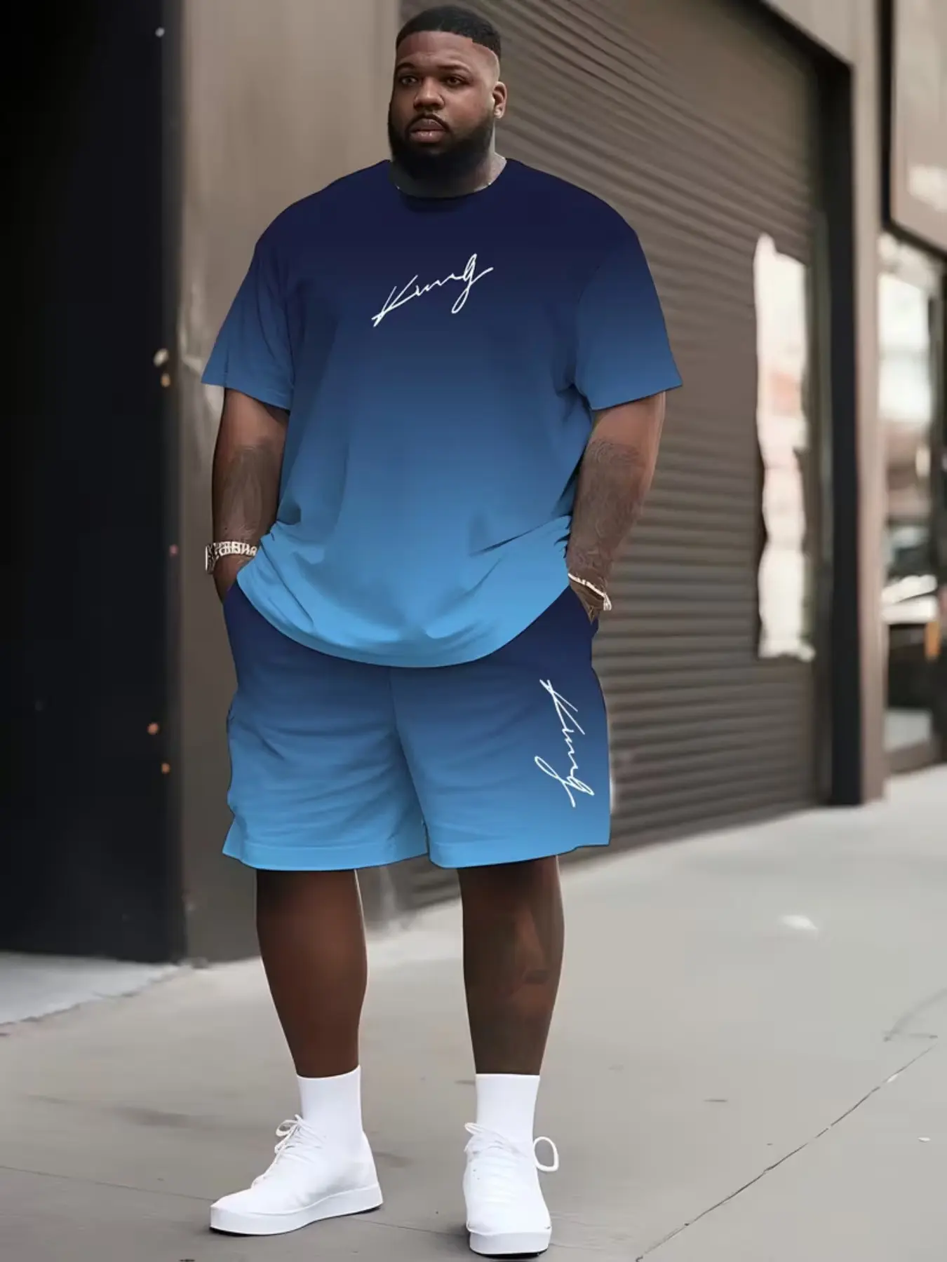 Women's Loose-Fitting Short Sleeve Top Set Gradient, Contemporary Streetwear Two-Piece, All-Season Fashionable Design, Casual Clothes