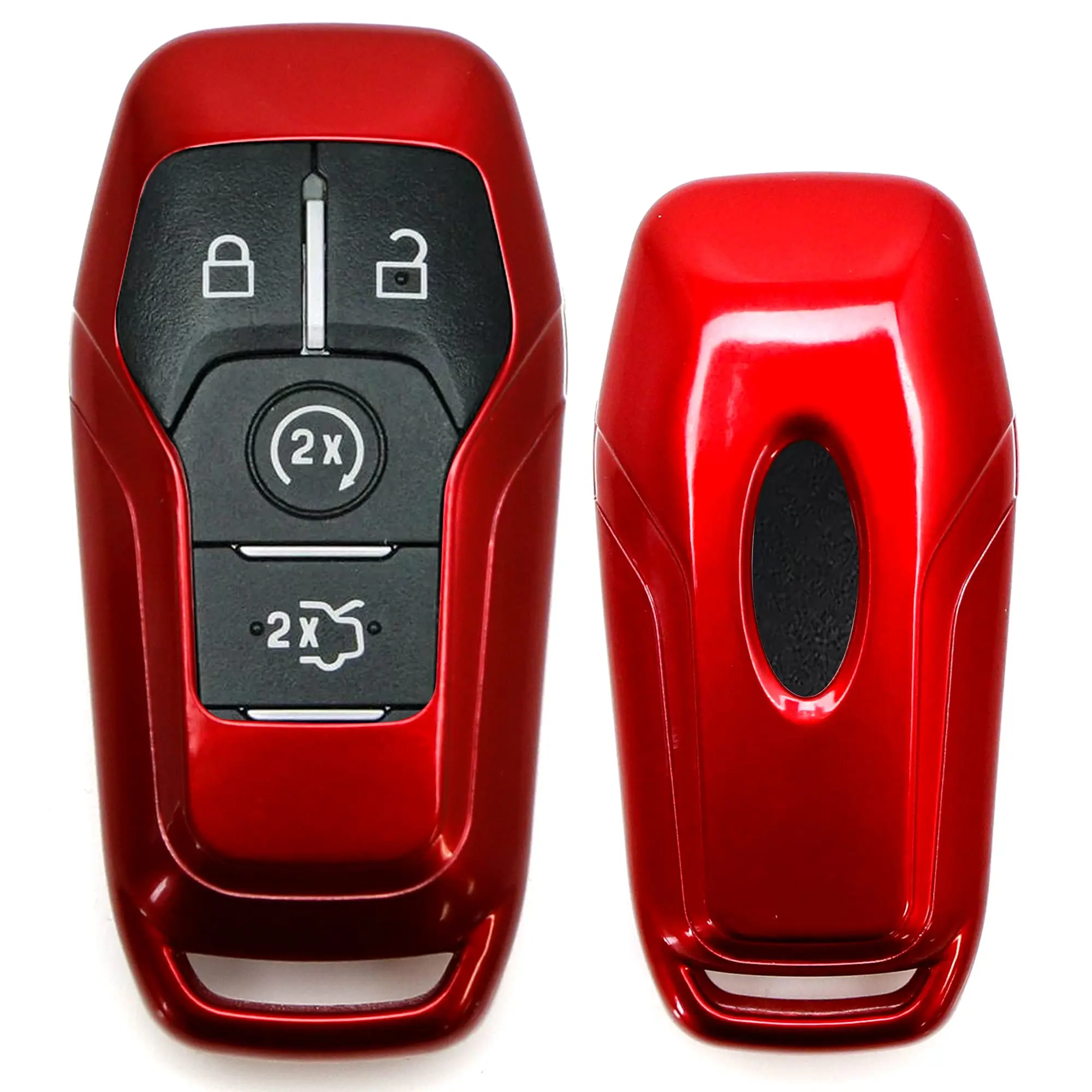 iJDMTOY Glossy Metallic Red Exact Fit Key Fob Shell Cover For Ford or Lincoln 4/5-Button Intelligent Access Key