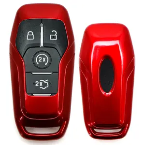 iJDMTOY Glossy Metallic Red Exact Fit Key Fob Shell Cover For Ford or Lincoln 4/5-Button Intelligent Access Key