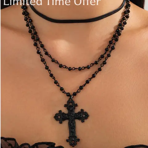 Goth Layered Black Cross Choker Set | Dark Fashion Gift for Her, Goth Party & Christmas,Personalized One-of-a-Kind Gift,HolidayDeals, Multilayer Cross Necklace, Coptic Cross Necklace, Gothic Cross, Gothic Jewelry, Gothic Cross Design