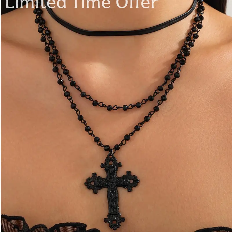 Goth Layered Black Cross Choker Set | Dark Fashion Gift for Her, Goth Party & Christmas,Personalized One-of-a-Kind Gift,HolidayDeals, Multilayer Cross Necklace, Coptic Cross Necklace, Gothic Cross, Gothic Jewelry, Gothic Cross Design