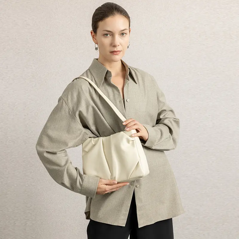 Women's Aesthetic Pleated Cloud Hobo Bag - Soft Leather Shoulder Purse with Crossbody Strap