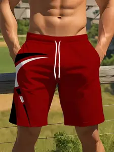 Men's Summer Lightweight Athletic Shorts, Streetwear Sports Shorts, Stretch Quick-Dry Geometric Print Casual Shorts, Beachwear Outdoor Shorts, Fit Shorts, Casual Sporty Shorts, Drawstring Waist H-Type Drop Waist, Summer Outdoor Bottoms
