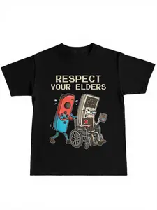 Funny Gaming Controller Print Short Sleeve T-Shirt, Vintage Style Cotton Top, Casual Fit Summer Tee for Gamers & Students