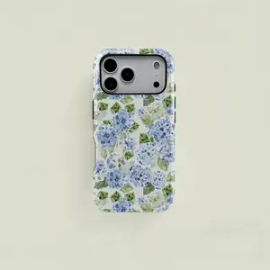 Blue Hydrangea Girly Aesthetic Summer Spring Flowers Fashion Cute 2 in 1 IPhone Case with Durable, Shock Absorbing and Stylish Design. Compatible with Iphone 11, 12, 13, 14, 15 16 17 Pro Max and Pro Plus Series A creatively designed new iPhonecase, perfec