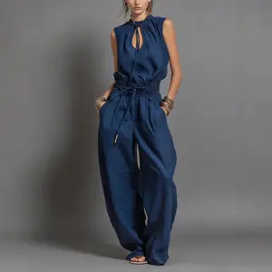 Street style loose sleeveless waist wide-leg jumpsuit 2026 summer new personality