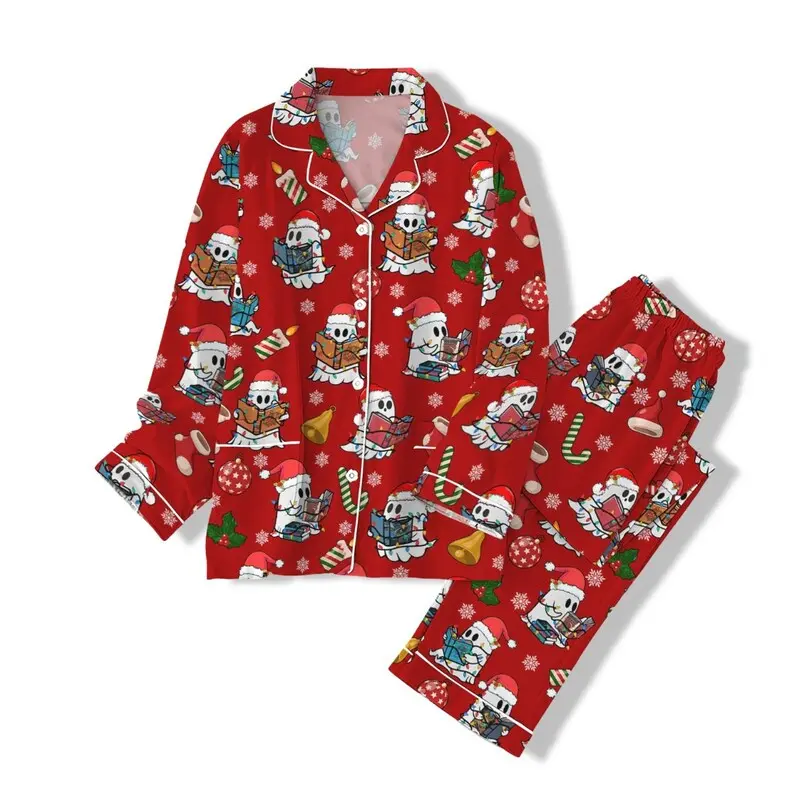 Christmas Acotar Series Book Ghost Pajama Set, Fantasy Booki Ghost Chrismas Sleepwear for Women, Acotar Book Series Spooky Season Loungewear, Fantasy Pajamas Gift For Readers