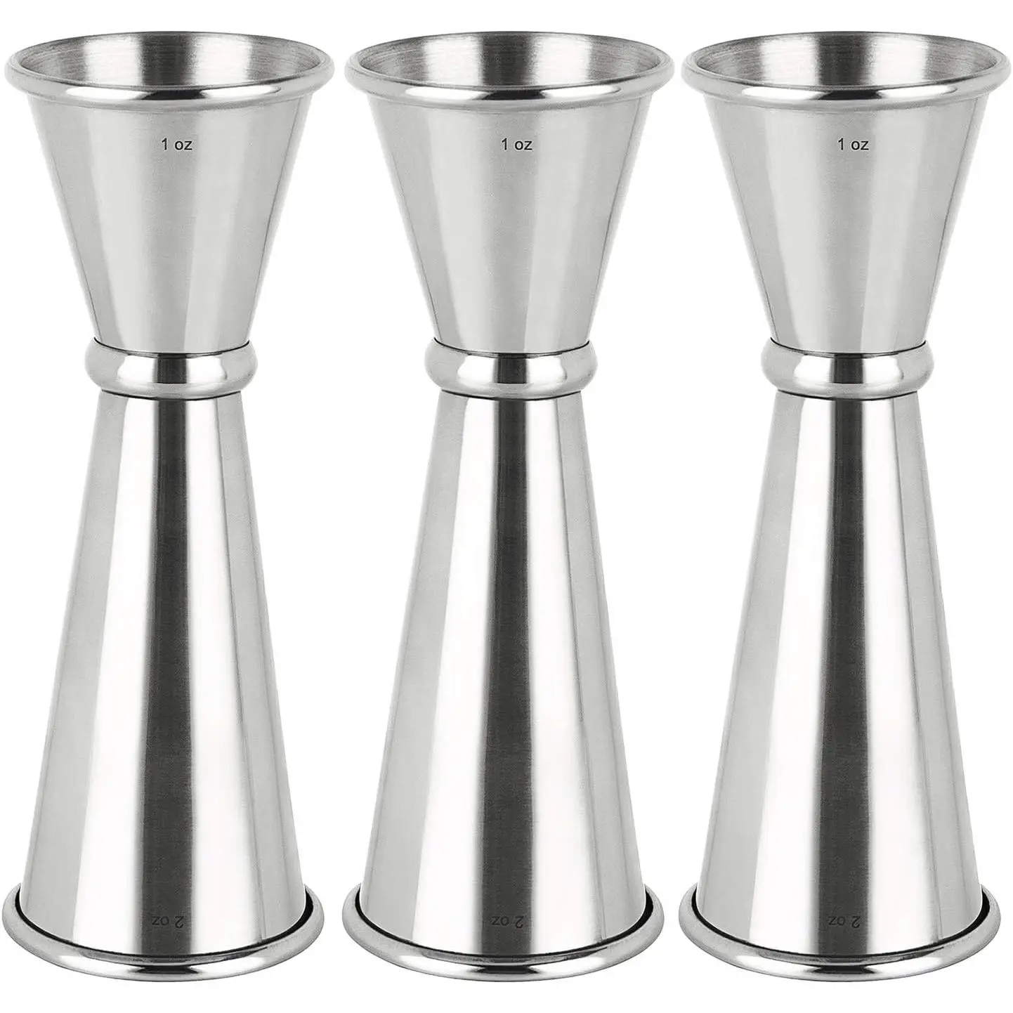 Heavy Duty Stainless Steel Double Jigger Set - 3-Count Kitchen Measuring Utensils, Bar Accessories, Durable Measuring Tools with 1 oz x 2 oz Capacity, Brushed Finish & Easy-to-Read Markings