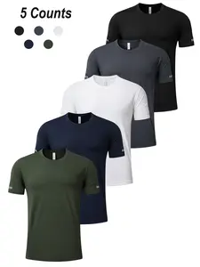 Men's Quick-Dry Casual Sports T-Shirts, Breathable Round Neck Short Sleeve Gym Tops, Moisture-Wicking Athletic Fitted Breathable Training Tee, Pack of 5, Quick Dry Activewear, Gym Athletic Clothes
