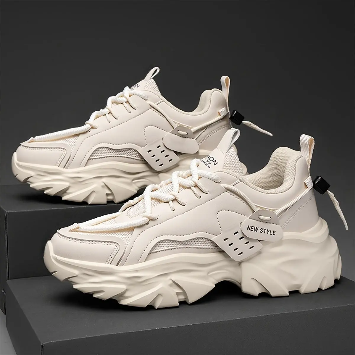 Trendy Thick-Soled Height-Increasing Retro Dad Shoes - Men'S Casual Versatile Street White Shoes - Comfortable Soft-Soled Non-Slip Wear-Resistant Sports Running Shoes for All Seasons