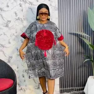 African Print Free Sized Dress - Casual Women's One Size Fits All, Comfortable Summer Outfit with Vneck, Beautiful Design Short Print - Comfortable, Womenswear Style Shortsleeve