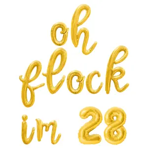 Cursive Script Letter & Number Balloons - OH FLOCK IM 28 16" Inch Alphabet Letters Foil Mylar Balloon 28th Birthday Party Banner