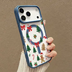Classic Christmas Gingerbread Man Tree & Bow Magnetic Phone Case for iPhone 17 Air 16 15 14 Pro Max 13 12 11 XR XS Plus E Shockproof Non Slip Silicone Transparent Aesthetic Santa Cellphone Casing Candy Wireless