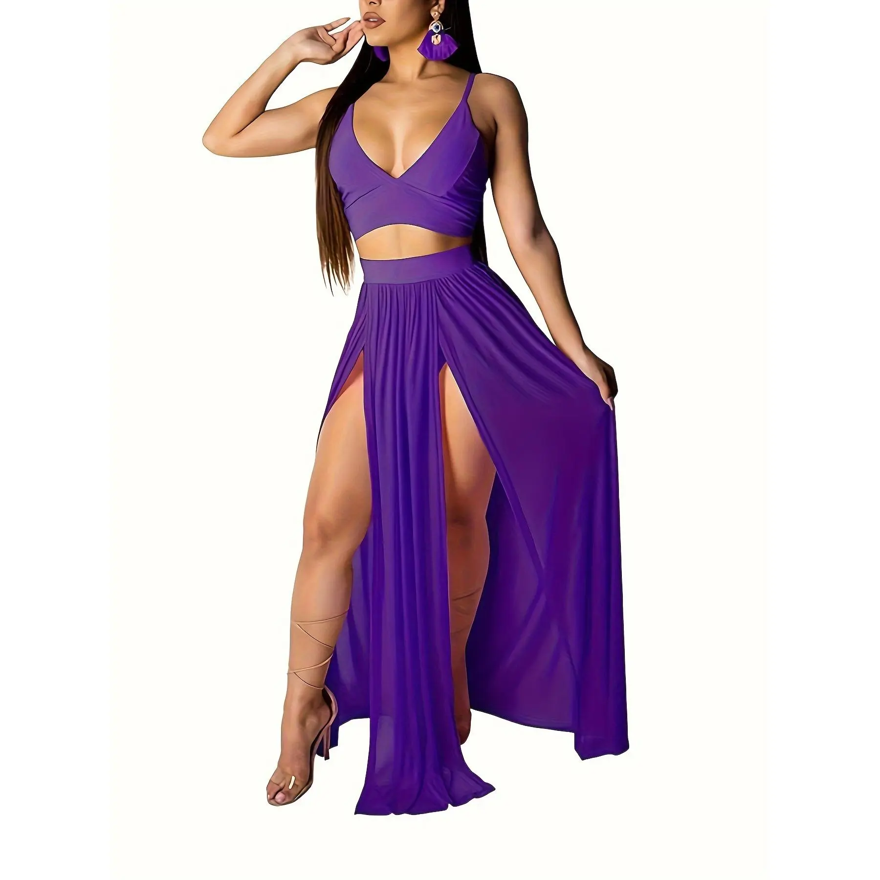 chinese dress ladies Elegant Silky Sleeveless Bra Top Maxi Dress - Black