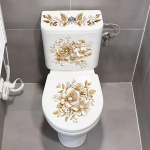 3-Piece Bathroom Toilet Stickers Set, Floral PVC Self-Adhesive Decorative Decals, Matte Finish Irregular Shape Luxury Design