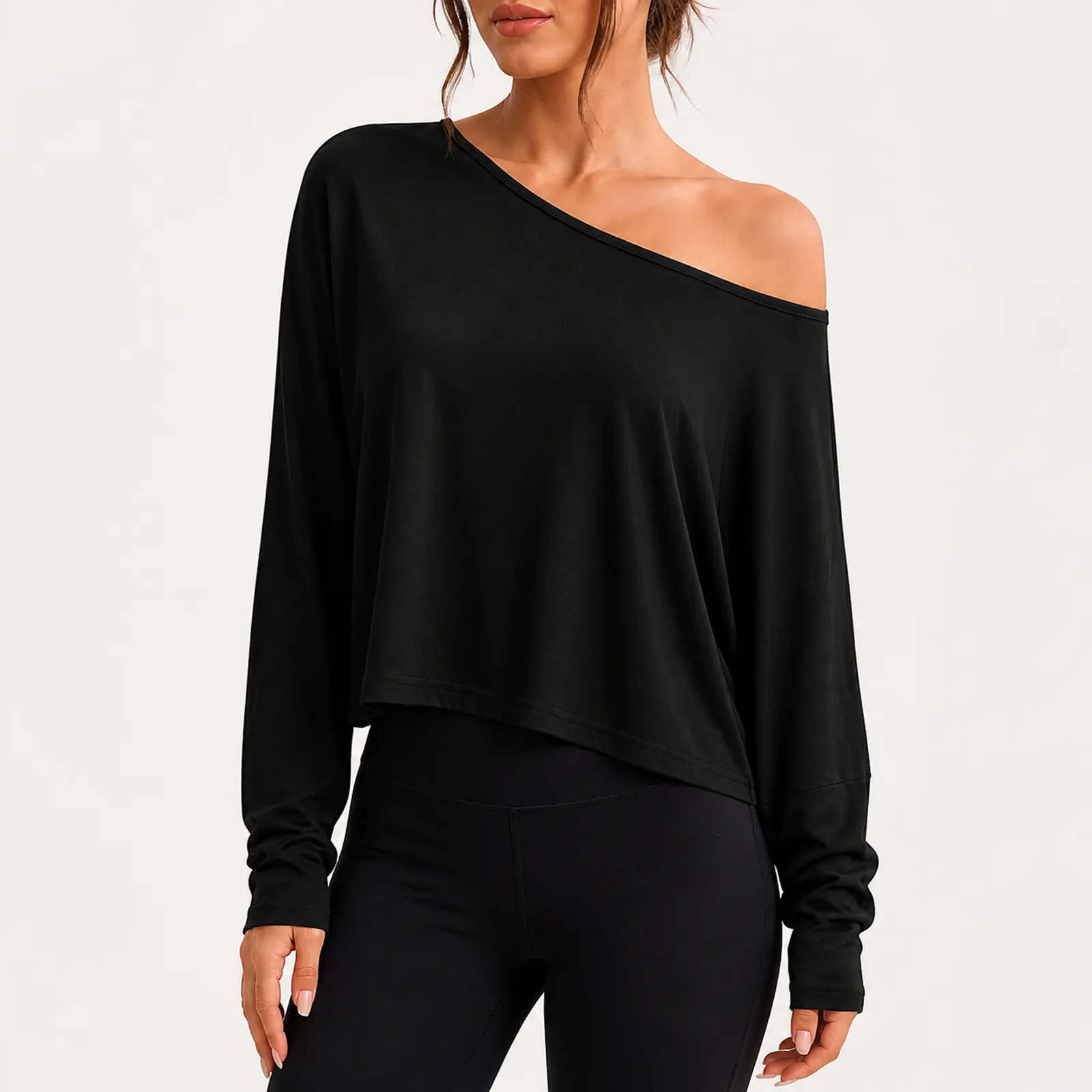 Alaroo Women‘s Off the Shoulder Long Sleeve Tops Oversized Crop Shirts Athletic Casual Outfit Fall Tops