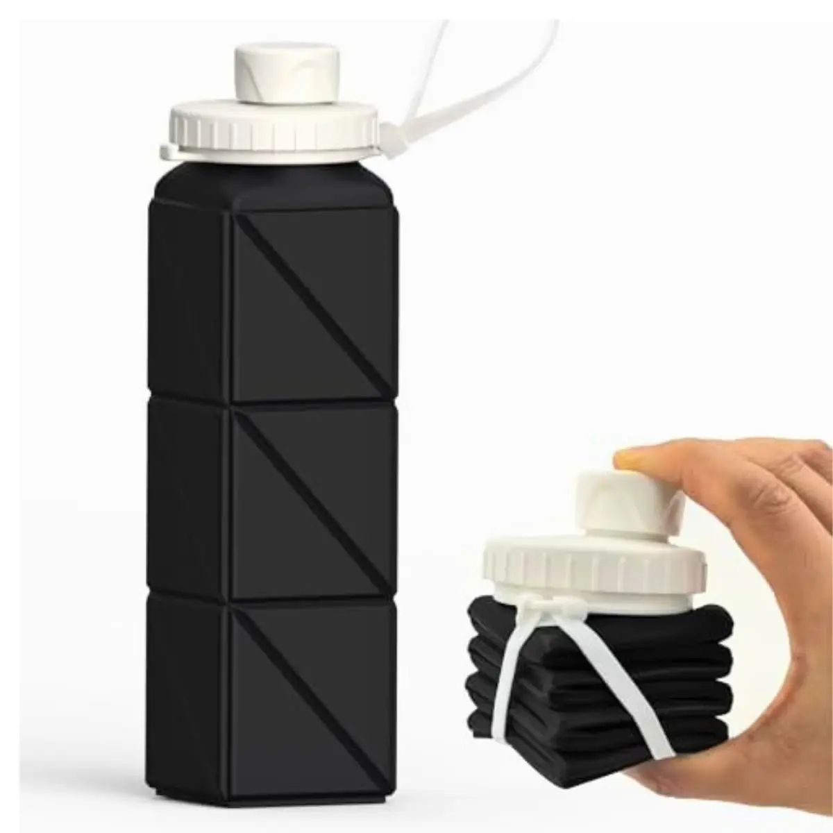 Collapsible Water Bottles, Silicone Foldable Portable Water Bottle 610ml, Lightweight Reusable Leakproof for Travel Camping Hiking Cycling Yoga Sports Outdoor, 1 Pack (Black)