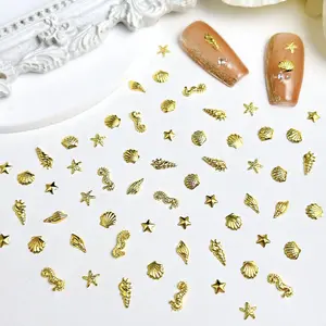 Oceanic Nail Art Metal Accessories, Shell Starfish Seahorse Conch, Summer Beach Nail Decoration Parts, Trendy Beauty Supplies，Ocean Theme Nail Art Charms, Gold Metal Shell Starfish Seahorse Conch, 3D Nail Decorations for Summer Beach Manicure