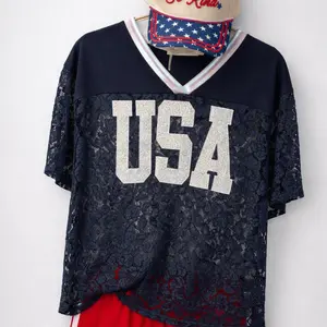Patriotic Glitter USA Lace Jersey