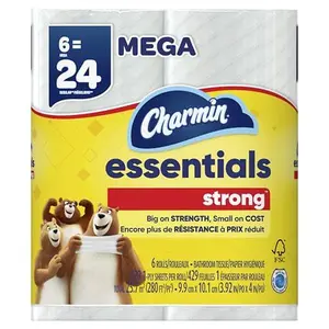 Charmin Essentials Strong Toilet Paper 6 Mega Rolls, 429 sheets per roll