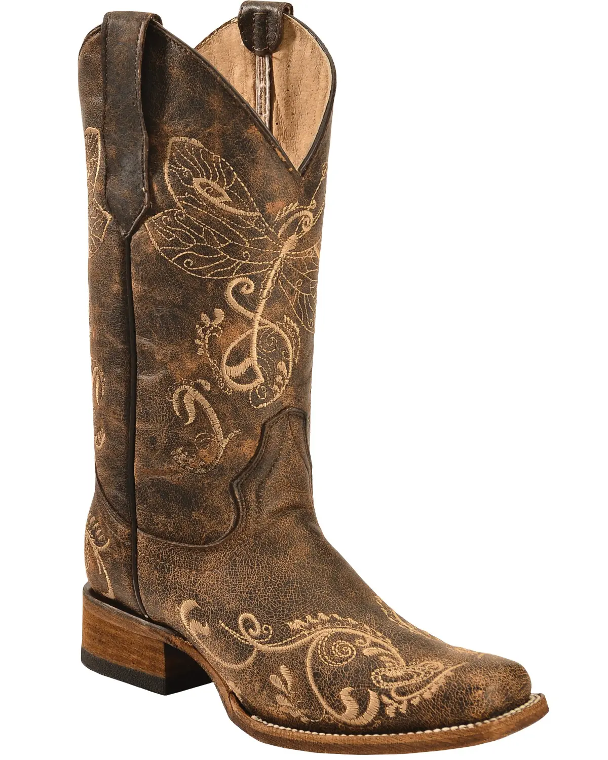 Circle G Women's Women'S Dragonfly Embroidered Western Boot Square Toe - L5079