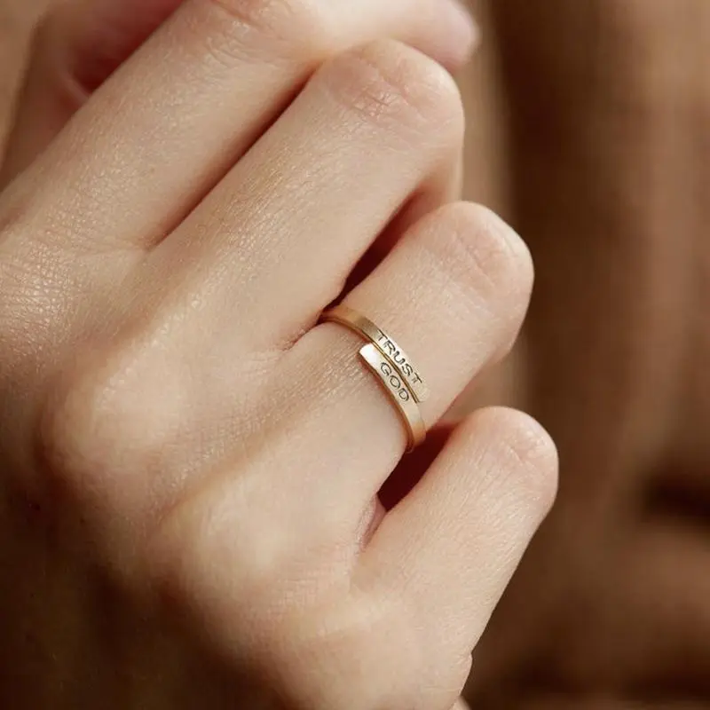 TRUST GOD Inspirational Ring Stainless Steel Adjustable Fashion Jewelry for Party Daily Wear Trendy All-match Exquisite Gift for Birthday