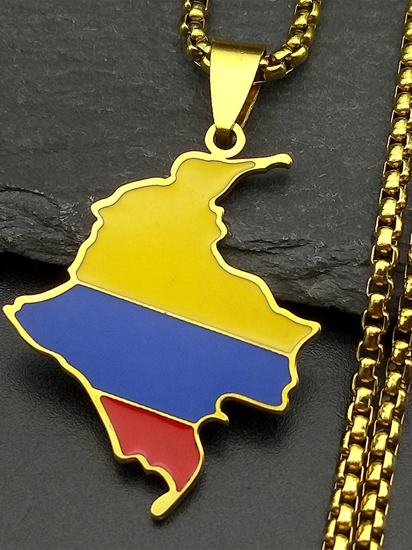 Colombia Map Flag Pendant Fashion Accessory Necklace Casual Trendy Jewelry Casual Style Necklaces For Women Men Stainless Steel Gold Color South America Country Nation Art Male Gifts